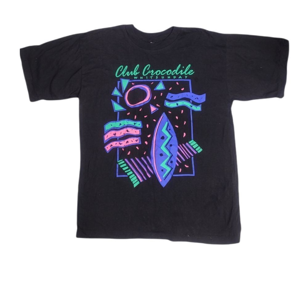 VINTAGE 90s t-shirt neon Club Crocodile Whitsunday Australia black unisex tee XL